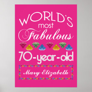 70th Birthday Most Fabulous Colourful Gems Pink Poster