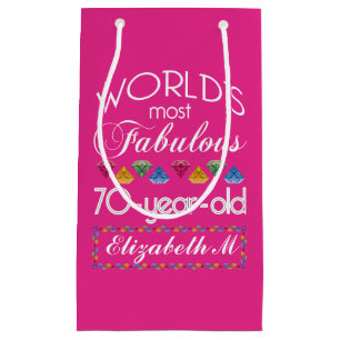 70th Birthday Most Fabulous Colourful Gems Pink Small Gift Bag