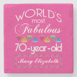 70th Birthday Most Fabulous Colourful Gems Pink Stone Coaster