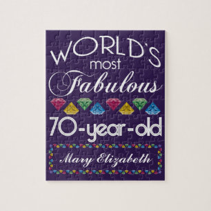 70th Birthday Most Fabulous Colourful Gems Purple Jigsaw Puzzle