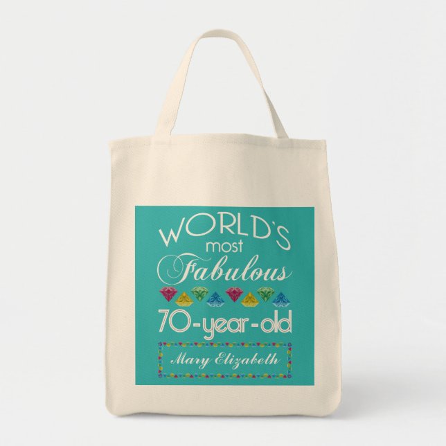 70th Birthday Most Fabulous Colourful Gems Tote Bag (Front)