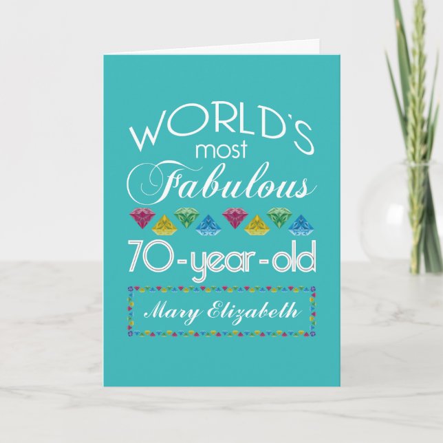 70th Birthday Most Fabulous Colourful Gems Turquoi Card (Front)
