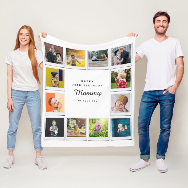 70th Birthday Mummy Photo Collage Template White Fleece Blanket (In Situ)