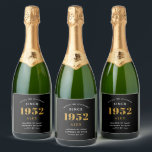70th Birthday Name 1952 Black Gold Elegant Chic Sparkling Wine Label<br><div class="desc">A personalised elegant sparkling wine label that is easy to customise for that special occasion.</div>