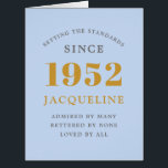 70th Birthday Name 1952 Blue Elegant Chic Card<br><div class="desc">A personalised chic birthday card that is easy to customise for that special occasion.</div>