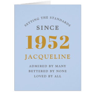 70th Birthday Name 1952 Blue Elegant Chic Card 