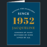 70th Birthday Name 1952 Blue Gold Elegant Card<br><div class="desc">A personalised chic birthday card that is easy to customise for that special occasion.</div>