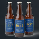 70th Birthday Name 1952 Blue Gold Elegant Chic Beer Bottle Label<br><div class="desc">A personalised elegant beer label that is easy to customise for that special occasion.</div>