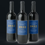 70th Birthday Name 1952 Blue Gold Elegant Chic Wine Label<br><div class="desc">A personalised elegant wine label that is easy to customise for that special occasion.</div>