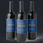 70th Birthday Name 1952 Blue Gold Elegant Chic Wine Label<br><div class="desc">A personalised elegant wine label that is easy to customise for that special occasion.</div>