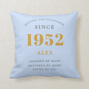 70th Birthday Name 1952 Blue Grey Elegant Chic Cushion