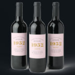 70th Birthday Name 1952 Pink Grey Elegant Chic Wine Label<br><div class="desc">A personalised elegant wine label that is easy to customise for that special occasion.</div>