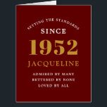 70th Birthday Name 1952 Red Gold Elegant Card<br><div class="desc">A personalised chic birthday card that is easy to customise for that special occasion.</div>
