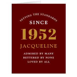 70th Birthday Name 1952 Red Gold Elegant Card 