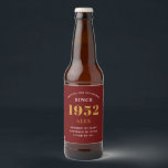 70th Birthday Name 1952 Red Gold Elegant Chic Beer Bottle Label<br><div class="desc">A personalised elegant beer label that is easy to customise for that special occasion.</div>