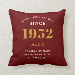 70th Birthday Name 1952 Red Gold Elegant Chic Cushion