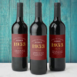 70th Birthday Name 1953 Red Gold Elegant Chic<br><div class="desc">A personalised elegant wine label that is easy to customise for that special occasion.</div>