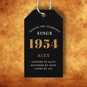 70th Birthday Name 1954 Black Gold Elegant Chic Gift Tags