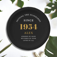 70th Birthday Name 1954 Black Gold Elegant Chic