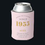 70th Birthday Name 1955 Pink Grey Elegant Chic Can Cooler<br><div class="desc">A personalised elegant can cooler that is easy to customise for that special birthday party occasion.</div>