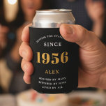 70th Birthday Name 1956 Black Gold Elegant Chic Can Cooler<br><div class="desc">Luxurious 70th Birthday Black and Gold Can Cooler: The perfect party companion. Our high-quality 70th Birthday Can Cooler is made to help you toast to the big milestone in style. Crafted in sleek black and accented with gold, it brings a touch of luxury to your celebration. Not just a pretty...</div>