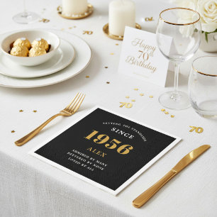70th Birthday Name 1956 Black Gold Elegant Chic Napkin