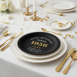 70th Birthday Name 1956 Black Gold Elegant Chic Paper Plate<br><div class="desc">Sophisticated 70th Birthday Unique Black & Gold Party Paper Plates. Celebrating a milestone birthday should be a memorable experience, and what better way to ensure that than with our sophisticated black and gold 70th Birthday Party Paper Plates? Designed in sleek black with an elegant gold highlight, these plates are printed...</div>