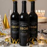 70th Birthday Name 1956 Black Gold Elegant Chic Wine Label<br><div class="desc">1956 Vintage 70th Birthday Black & Gold Elegant Wine Label. Celebrate your milestone with our exclusive 1956 Vintage 70th birthday wine label. The meticulously designed label with stunning black and gold hues effortlessly enhances the visual appeal of your favourite wine. The year 1956, prominently featured on the label, adds a...</div>