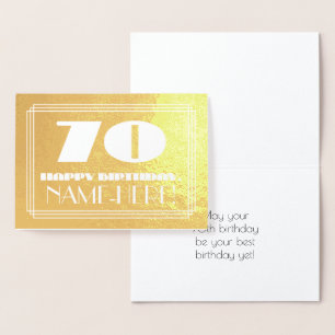 70th Birthday: Name + Art Deco Inspired Look "70" Foil Card