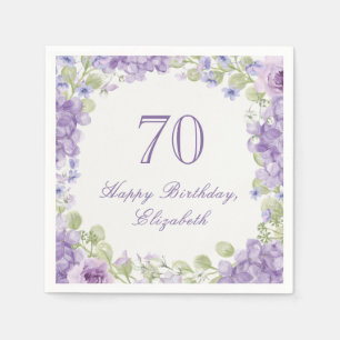 70th Birthday Napkins Elegant Purple Floral