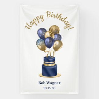 70th Birthday Navy Blue Balloon Cake Banner