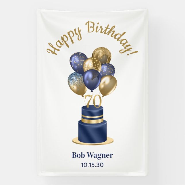 70th Birthday Navy Blue Balloon Cake Banner (Vertical)