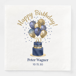70th Birthday Navy Blue Balloon Cake Napkin