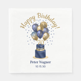 70th Birthday Navy Blue Balloon Cake Napkin