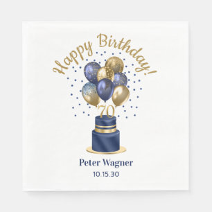 70th Birthday Navy Blue Balloon Cake Napkin