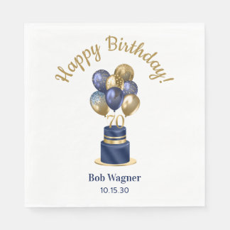 70th Birthday Navy Blue Balloon Cake Napkin
