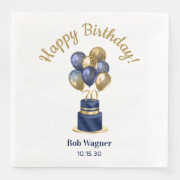 70th Birthday Navy Blue Balloon Cake Napkin