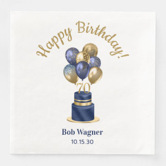 70th Birthday Navy Blue Balloon Cake Napkin