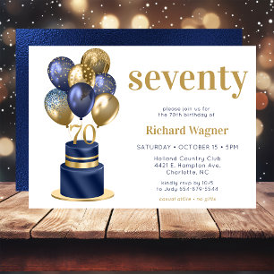 70th Birthday Navy Blue Cake Invitation
