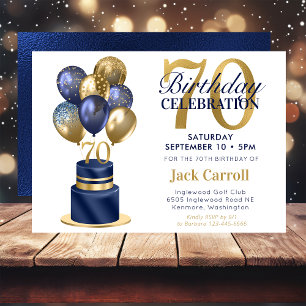 70th Birthday Navy Blue Cake Invitation