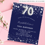 70th birthday navy blue silver budget invitation flyer<br><div class="desc">Please note that this invitation is on flyer paper and very thin. Envelopes are not included. For thicker invitations (same design) please visit our store. A modern, stylish and glamourous invitation for a 70th birthday party. A navy blue background, decorated with faux silver stars. Personalise and add your name and...</div>