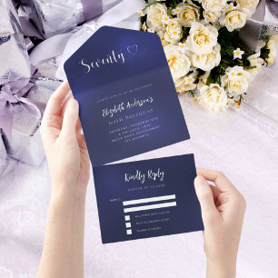 70th Birthday navy blue silver rsvp All In One Invitation