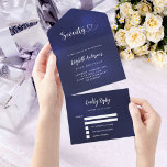 70th Birthday navy blue silver rsvp All In One Invitation<br><div class="desc">A navy blue background. The blue colour is uneven.  Personalise and add name,  party details,  RSVP date,  return address and name.  Seventy with a heart.</div>