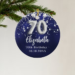 70th birthday navy blue silver stars ceramic tree decoration<br><div class="desc">A navy blue background colour with faux silver stars. The blue colour is uneven.  Add your name,  text/date</div>