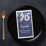 70th Birthday navy blue silver stars Napkin<br><div class="desc">For a 70th birthday celebration. A navy blue background colour with faux silver stars. The blue colour is uneven.  Add your name,  text.</div>