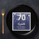 70th birthday navy blue silver stars napkin<br><div class="desc">For a 70th birthday celebration. A navy blue background colour with faux silver stars. The blue colour is uneven.  Add your name,  text.</div>
