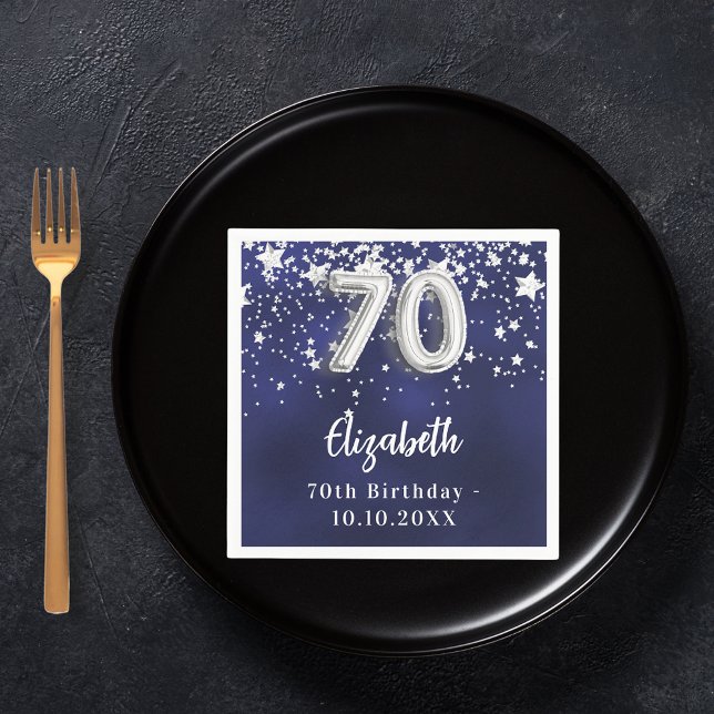 70th birthday navy blue silver stars napkin (Creator Uploaded)