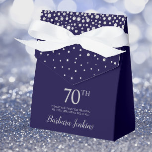 70th Birthday Navy Blue Sparkly Thank You Favour Box