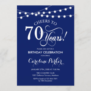70th Birthday - Navy Blue White Invitation