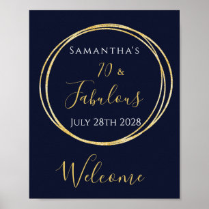 70th Birthday Navy Gold Birthday Party Welcome Poster